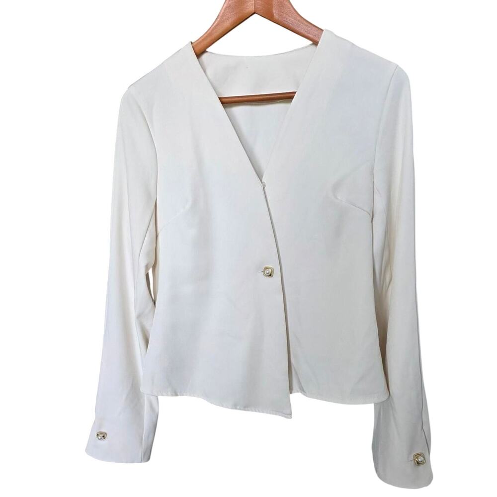 Shein Cream V-Neck Pearl Button Blouse Size M